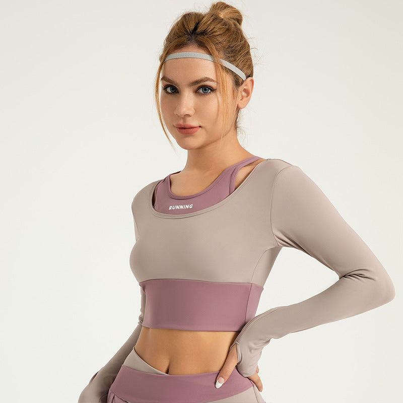 New Slim Fit Sports Workout Clothes Shockproof Assorted Colors False-Two-Piece Wear-Free Bra Yoga Clothes LJYMC024