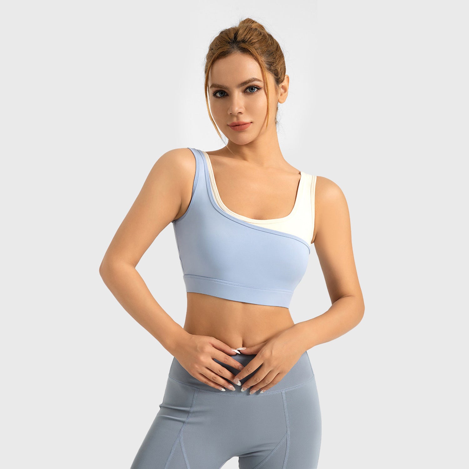 Color blocking high elasticity sports underwear fixed one-piece high-intensity anti-shock gathering U-shaped sports bra LJYMN073