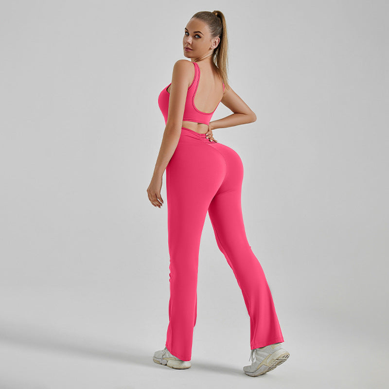 European and American New Fashion Casual Tight Yoga Bodysuit Hollow Back Slim Fit Slimming Jumpsuit LOMMT001