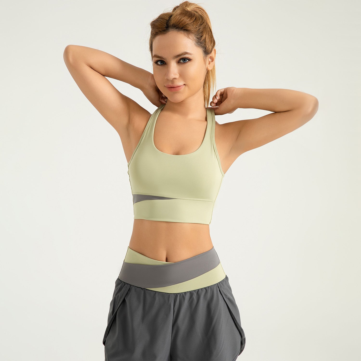 Patchwork sports underwear women's high-intensity anti-shock gathered fitness tank tops LJYMN004