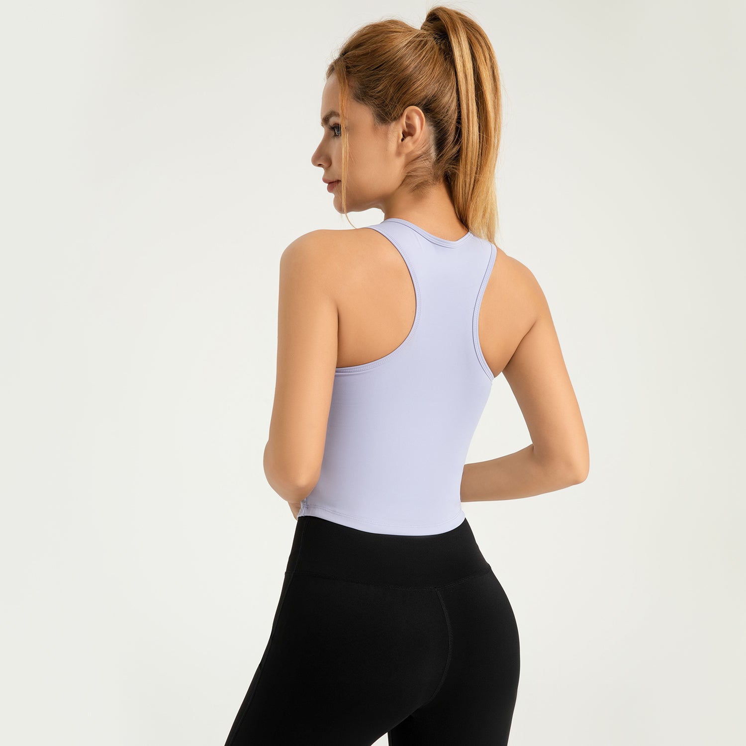 Peach Yoga Vest One-Piece Fixed round Neck Tight Anti-Exposure Non-Running Cup Sports Vest LJYMB020