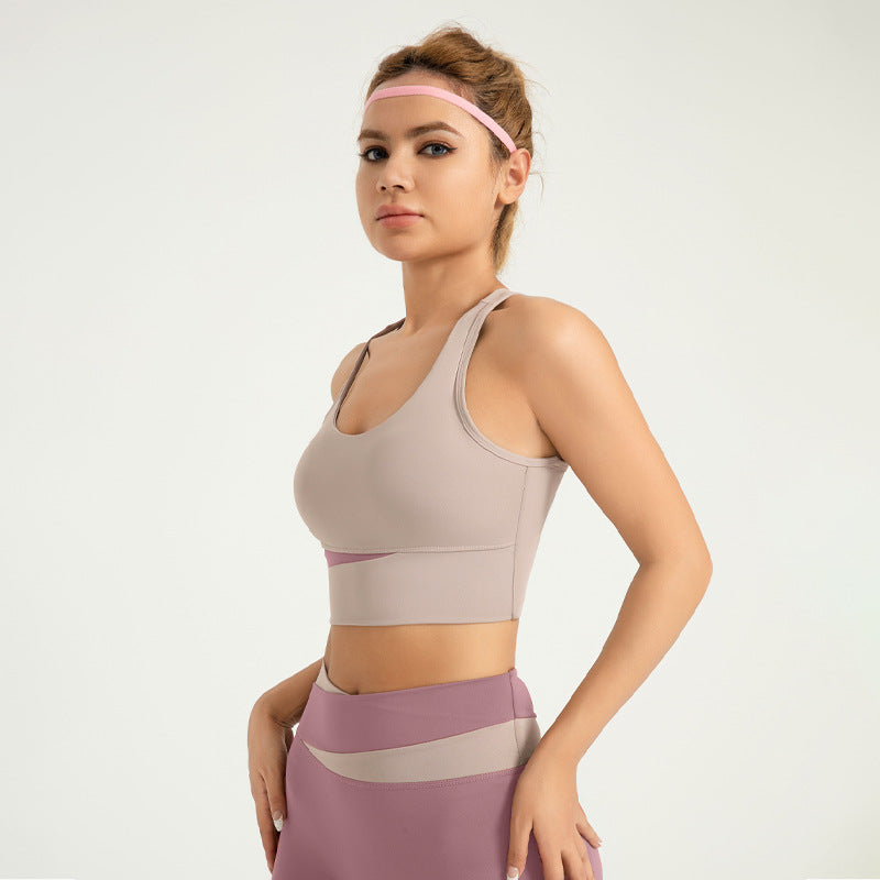 Patchwork sports underwear women's high-intensity anti-shock gathered fitness tank tops LJYMN004