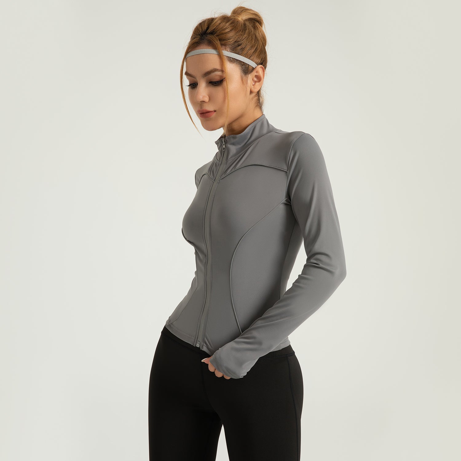 New Line Sense Yoga Coat Stand Collar Slimming Slim Night Running Reflective Motion Coat for Women LJYMW060