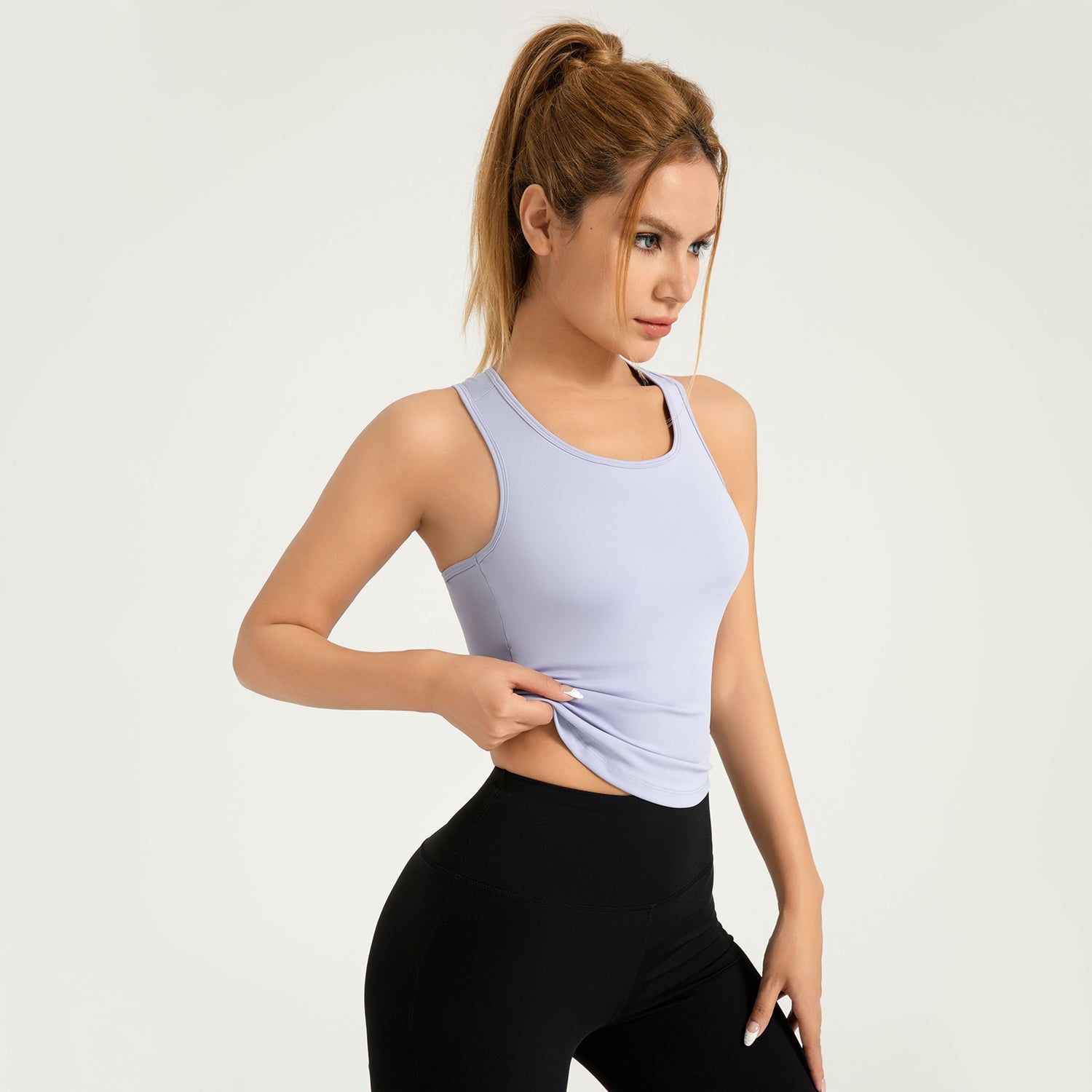 Peach Yoga Vest One-Piece Fixed round Neck Tight Anti-Exposure Non-Running Cup Sports Vest LJYMB020