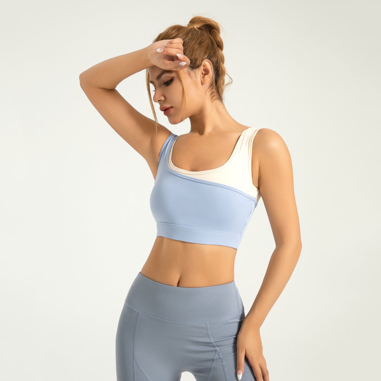 Color blocking high elasticity sports underwear fixed one-piece high-intensity anti-shock gathering U-shaped sports bra LJYMN073