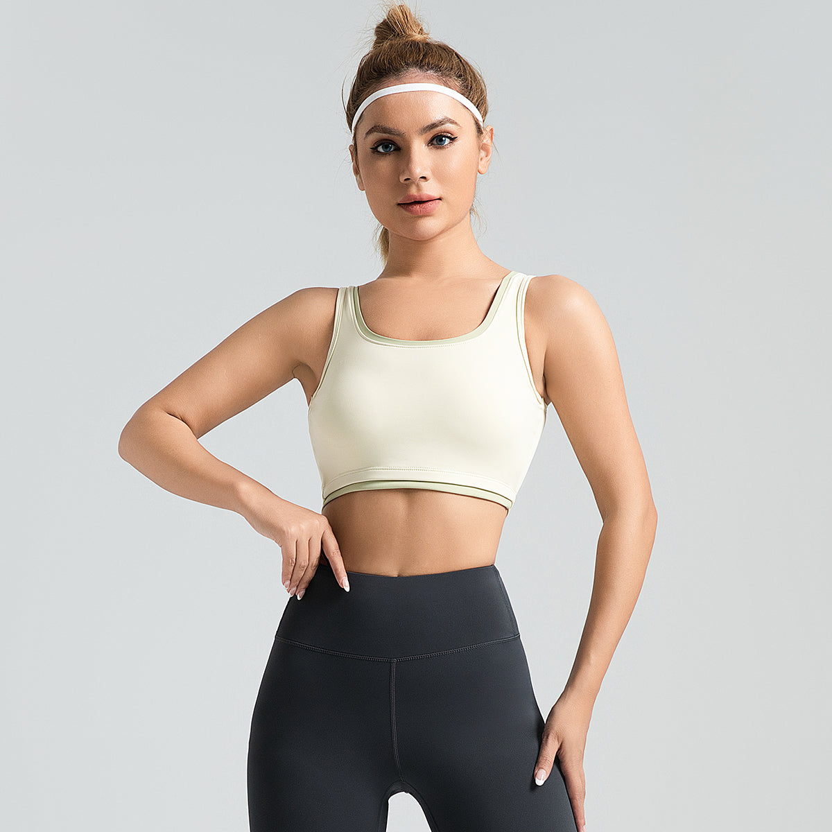 High Elastic Color Matching Trim Sports Vest Wear-Free Bra Breast Holding Shockproof Yoga Vest LJYMN033