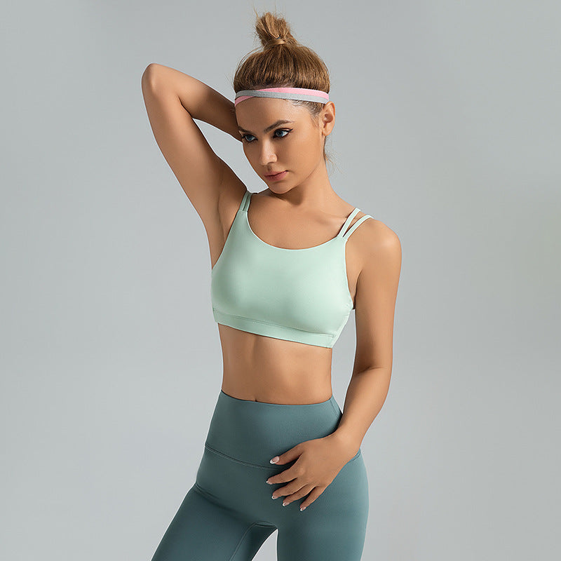 Double Shoulder Thin Strap Sports Underwear High Elastic U Type Shockproof Push-up Beauty Back One-Piece Sports Bra LJYMN071