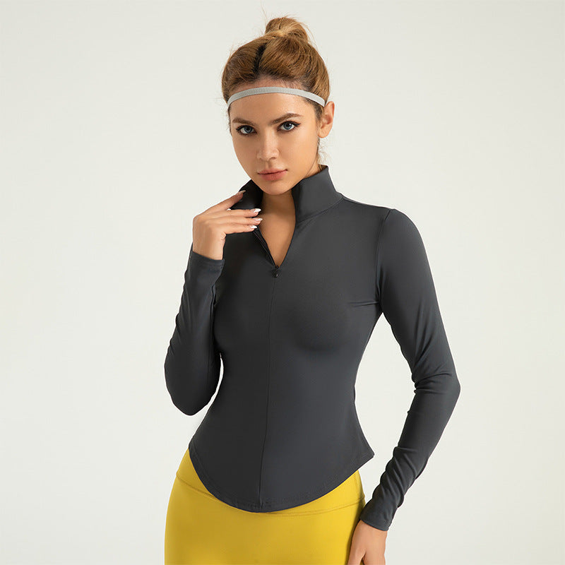 Sun Protection Zipper Yoga Clothes Nude Feel Skin-Friendly Tight Traceless Ventilation Sports Fitness Top Women LJYMC051