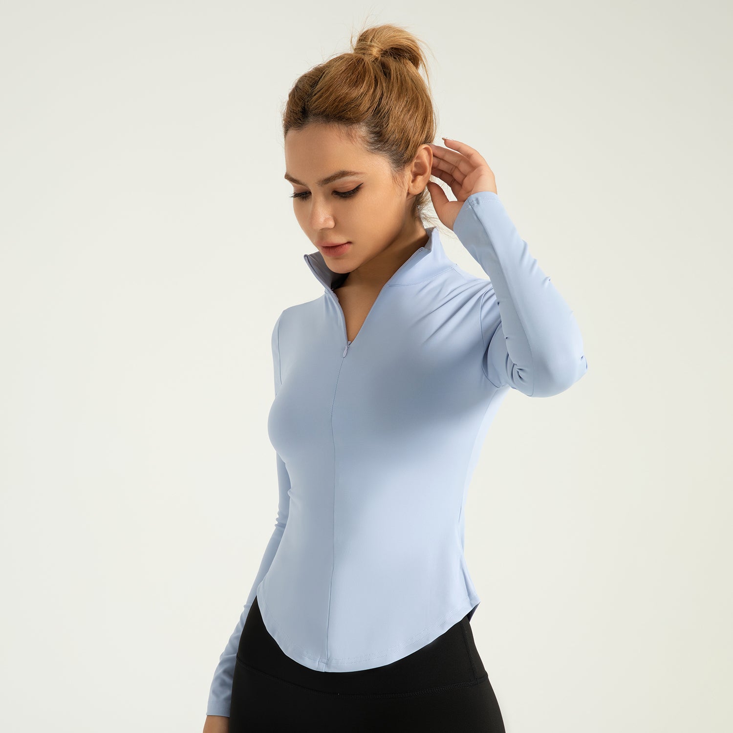 Sun Protection Zipper Yoga Clothes Nude Feel Skin-Friendly Tight Traceless Ventilation Sports Fitness Top Women LJYMC051