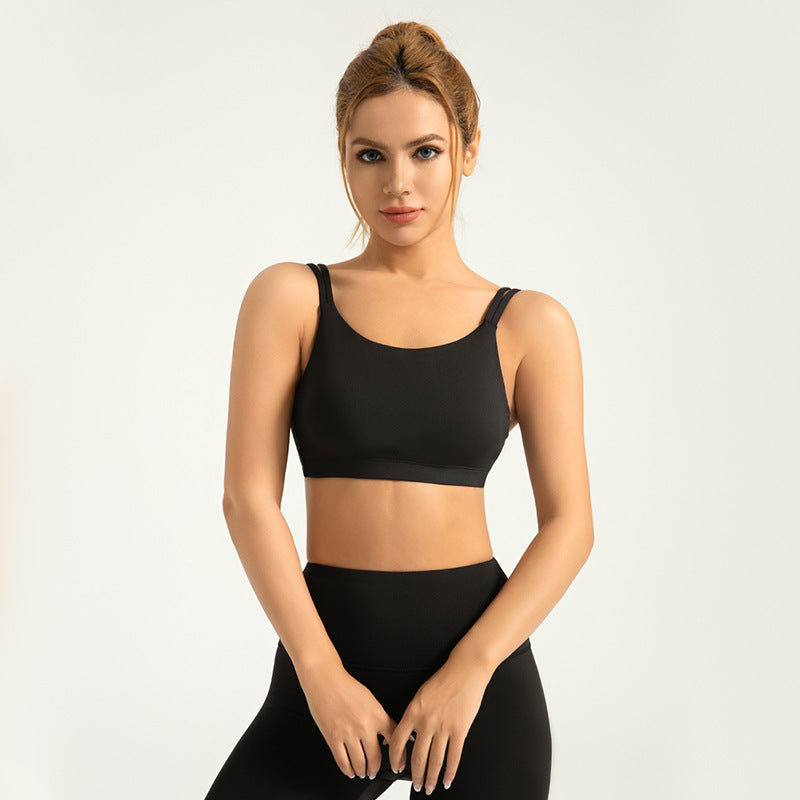 Double Shoulder Thin Strap Sports Underwear High Elastic U Type Shockproof Push-up Beauty Back One-Piece Sports Bra LJYMN071