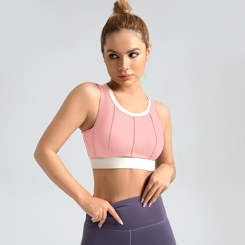 Vertical pattern color blocking yoga bra high strength anti-shock fixed thin sports underwear LJYMN081