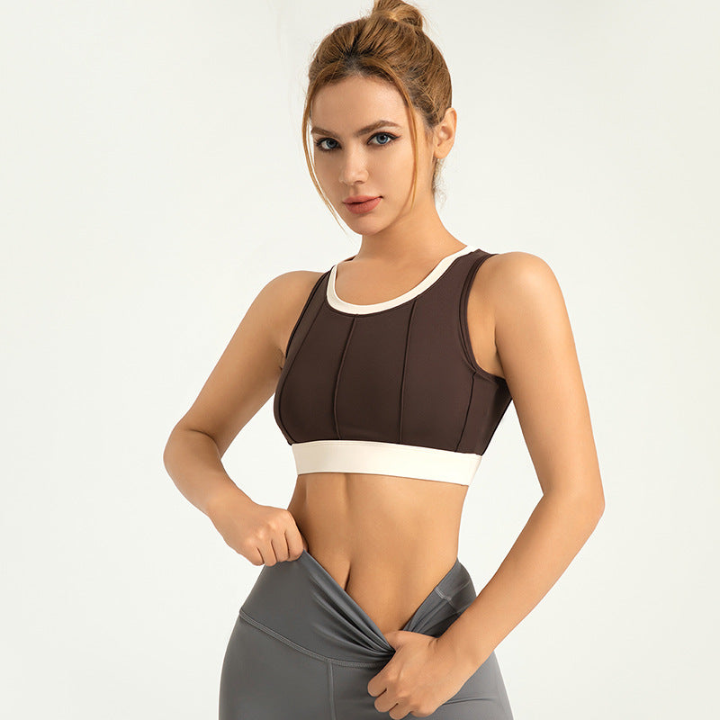 Vertical pattern color blocking yoga bra high strength anti-shock fixed thin sports underwear LJYMN081