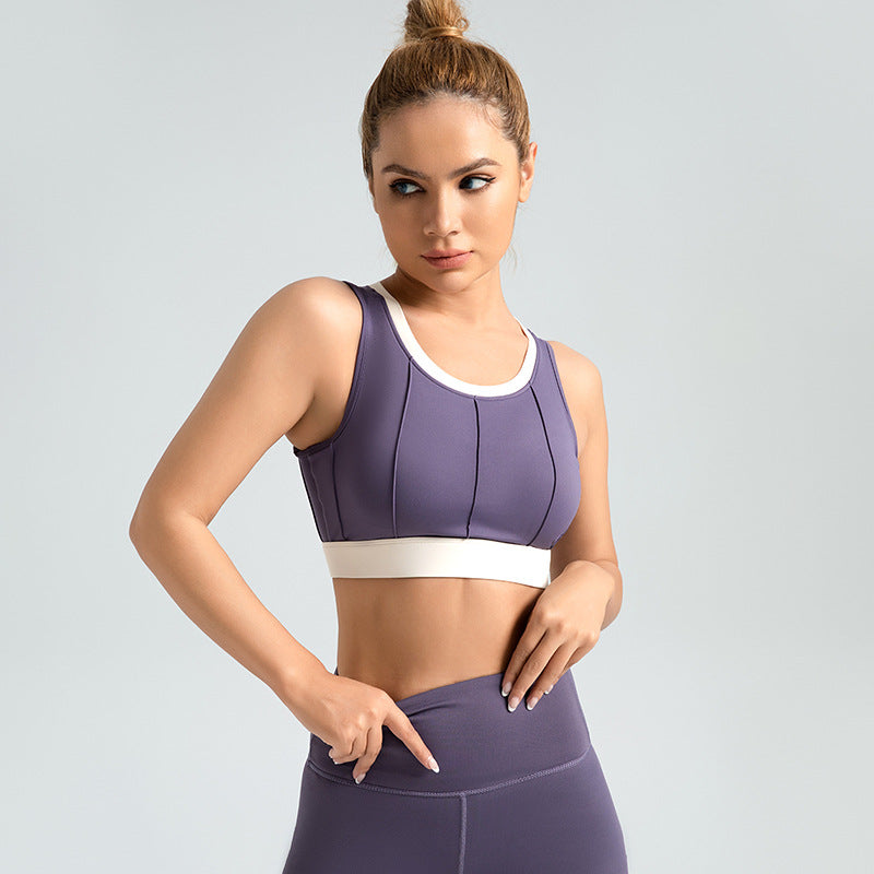 Vertical pattern color blocking yoga bra high strength anti-shock fixed thin sports underwear LJYMN081