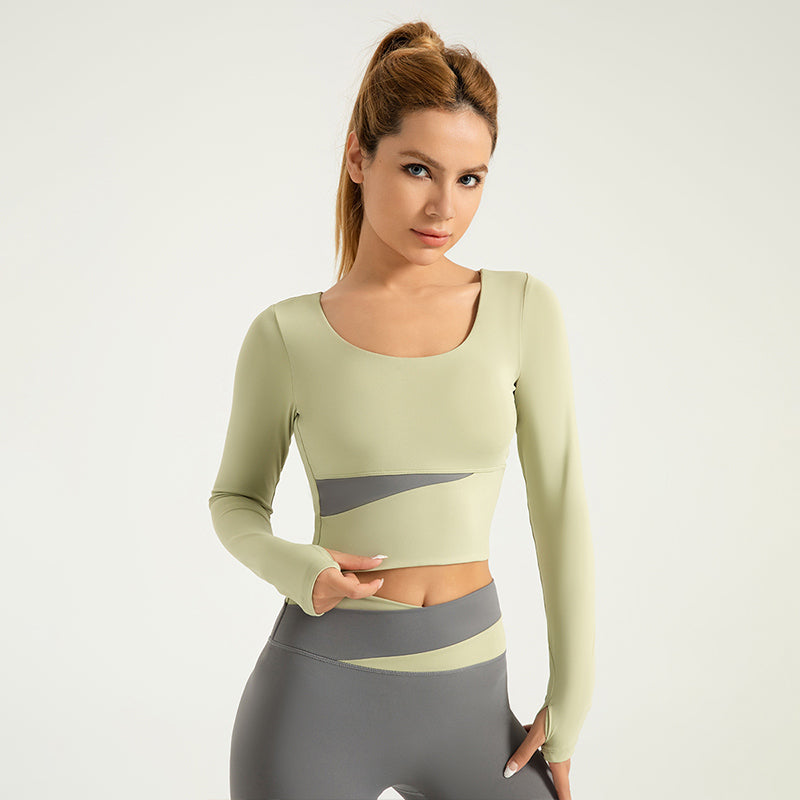 Peach Color Matching Long Sleeve Yoga Wear Top Nude Feel Slimming Sports Running Fitness Top Women LJYMC023