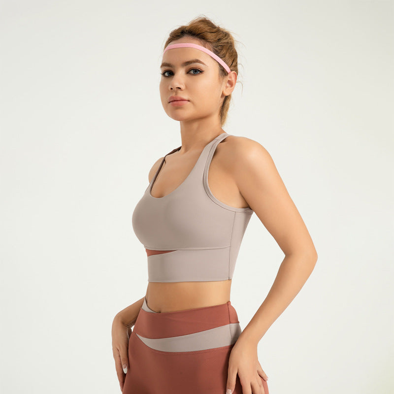 Patchwork sports underwear women's high-intensity anti-shock gathered fitness tank tops LJYMN004